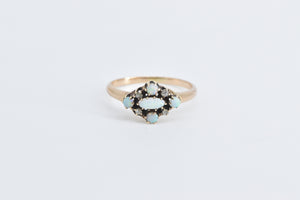 10K Victorian Opal Diamond Ornate Statement Ring Yellow Gold