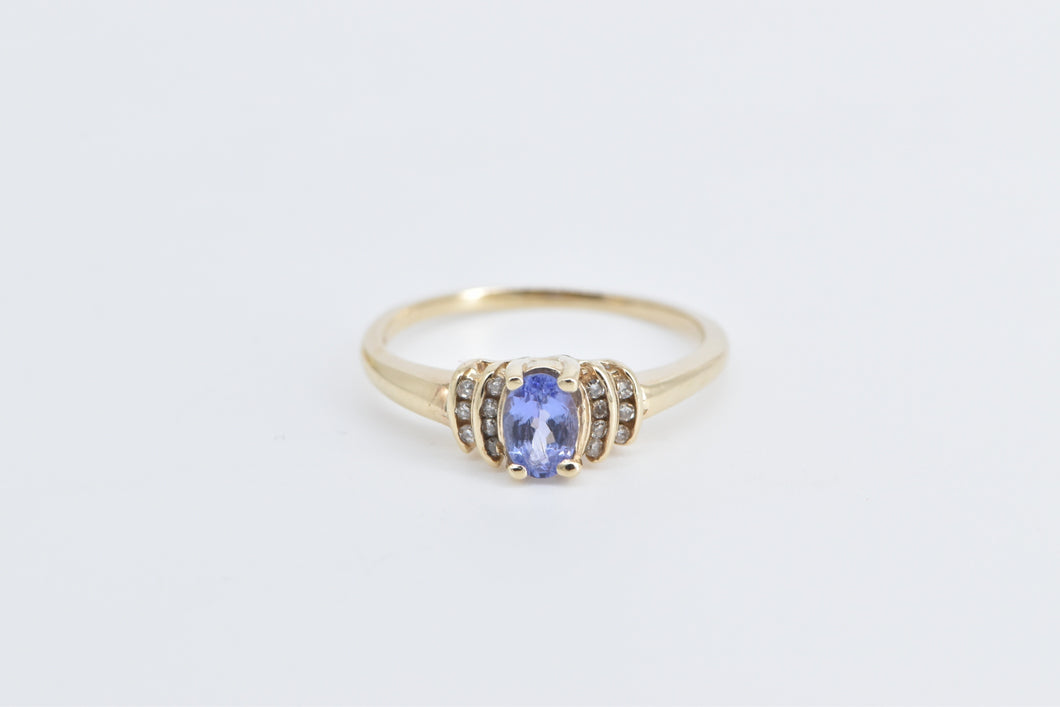 10K Oval Tanzanite Diamond Classic Statement Ring Yellow Gold