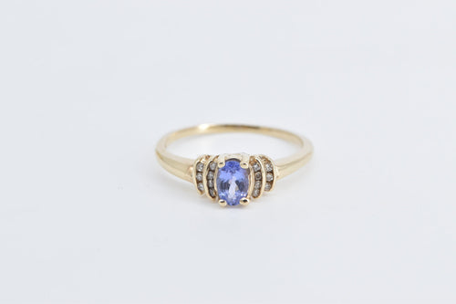 10K Oval Tanzanite Diamond Classic Statement Ring Yellow Gold