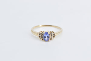 10K Oval Tanzanite Diamond Classic Statement Ring Yellow Gold