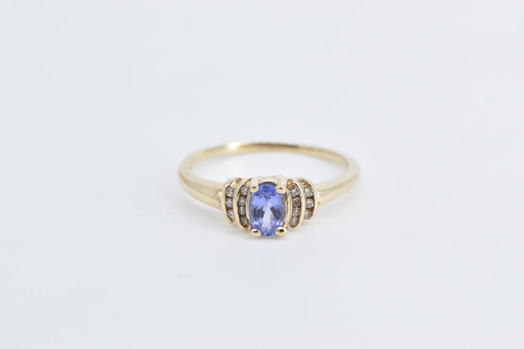 10K Oval Tanzanite Diamond Classic Statement Ring Yellow Gold