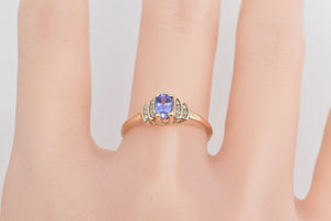 10K Oval Tanzanite Diamond Classic Statement Ring Yellow Gold