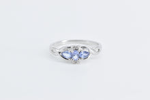 Load image into Gallery viewer, 10K Oval Tanzanite Diamond Three Stone Fashion Ring White Gold