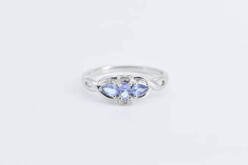 10K Oval Tanzanite Diamond Three Stone Fashion Ring White Gold