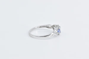 10K Oval Tanzanite Diamond Three Stone Fashion Ring White Gold