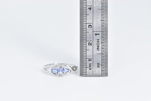 10K Oval Tanzanite Diamond Three Stone Fashion Ring White Gold