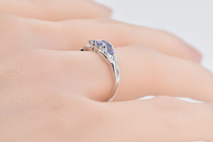 10K Oval Tanzanite Diamond Three Stone Fashion Ring White Gold