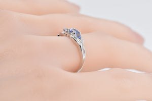 10K Oval Tanzanite Diamond Three Stone Fashion Ring White Gold