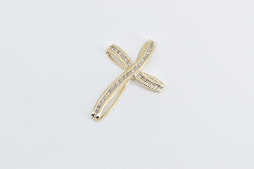 10K Classic Diamond Wavy Vintage Cross Christian Pendant Yellow Gold