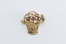 Load image into Gallery viewer, 18K Vintage Diamond Gemstone Flower Basket Bouquet Pin/Brooch Yellow Gold