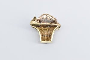 18K Vintage Diamond Gemstone Flower Basket Bouquet Pin/Brooch Yellow Gold