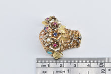 Load image into Gallery viewer, 18K Vintage Diamond Gemstone Flower Basket Bouquet Pin/Brooch Yellow Gold