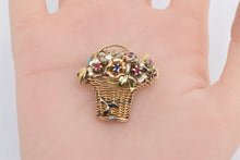 Load image into Gallery viewer, 18K Vintage Diamond Gemstone Flower Basket Bouquet Pin/Brooch Yellow Gold