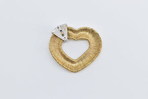 18K Pave Diamond Heart Wire Striped Fashion Love Pendant Yellow Gold