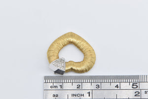 18K Pave Diamond Heart Wire Striped Fashion Love Pendant Yellow Gold