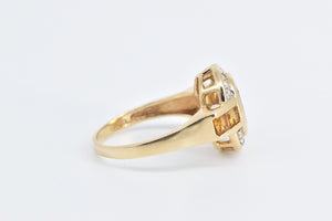 14K Oval Citrine Diamond Halo Statement Ring Yellow Gold