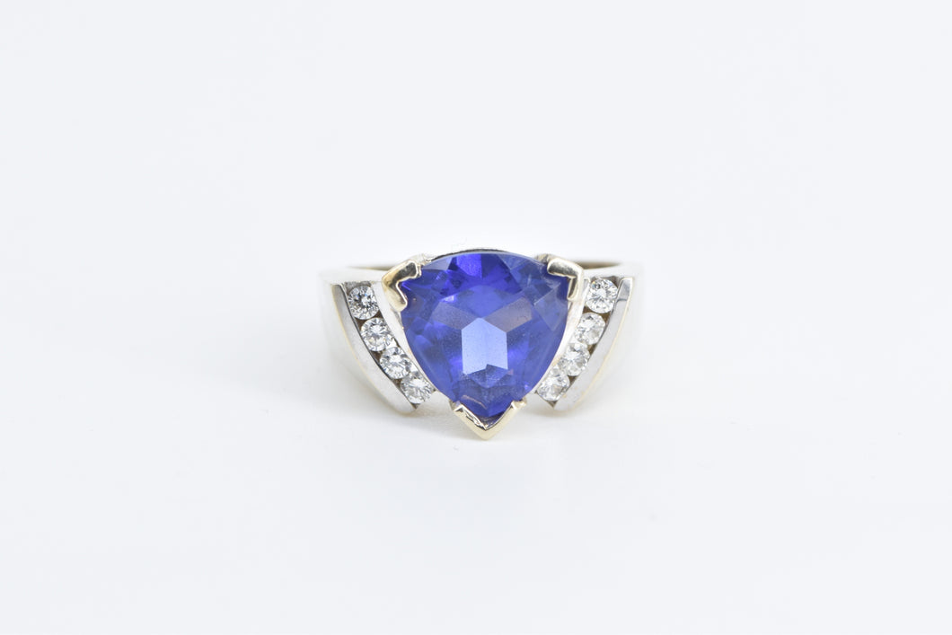 14K 7.40 Ctw Trillion Tanzanite Diamond Statement Ring White Gold