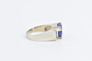 14K 7.40 Ctw Trillion Tanzanite Diamond Statement Ring White Gold