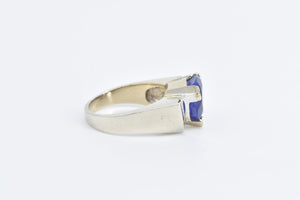 14K 7.40 Ctw Trillion Tanzanite Diamond Statement Ring White Gold