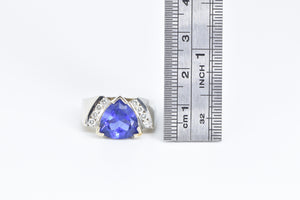 14K 7.40 Ctw Trillion Tanzanite Diamond Statement Ring White Gold