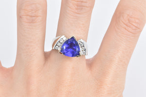 14K 7.40 Ctw Trillion Tanzanite Diamond Statement Ring White Gold