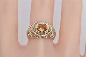 14K 1.50 Ctw Oval Citrine Diamond Encrusted Ring Yellow Gold