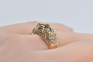 14K 1.50 Ctw Oval Citrine Diamond Encrusted Ring Yellow Gold