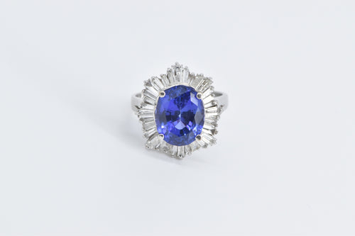 14K 10.00 Ctw Tanzanite Baguette Diamond Halo Ring White Gold