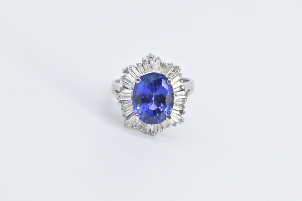 14K 10.00 Ctw Tanzanite Baguette Diamond Halo Ring White Gold