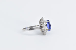 14K 10.00 Ctw Tanzanite Baguette Diamond Halo Ring White Gold