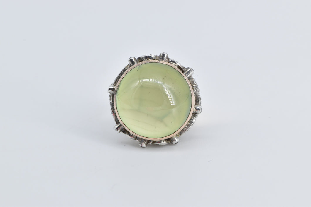 14K 21.00 Ctw Prehnite Diamond Victorian Swirl Ring Yellow Gold