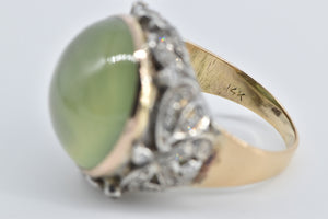 14K 21.00 Ctw Prehnite Diamond Victorian Swirl Ring Yellow Gold