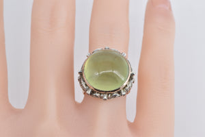 14K 21.00 Ctw Prehnite Diamond Victorian Swirl Ring Yellow Gold