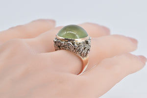 14K 21.00 Ctw Prehnite Diamond Victorian Swirl Ring Yellow Gold