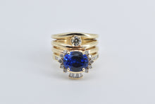 Load image into Gallery viewer, 14K Oval Sim. Sapphire 0.85 Ctw Diamond Layered Ring Yellow Gold