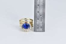 Load image into Gallery viewer, 14K Oval Sim. Sapphire 0.85 Ctw Diamond Layered Ring Yellow Gold