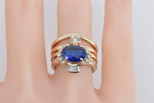 Load image into Gallery viewer, 14K Oval Sim. Sapphire 0.85 Ctw Diamond Layered Ring Yellow Gold