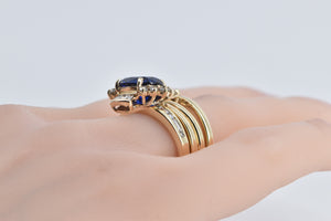 14K Oval Sim. Sapphire 0.85 Ctw Diamond Layered Ring Yellow Gold