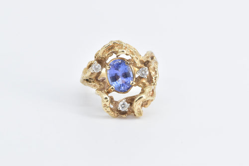 14K 1.65 Ctw Tanzanite Diamond Tree Freeform Ring Yellow Gold