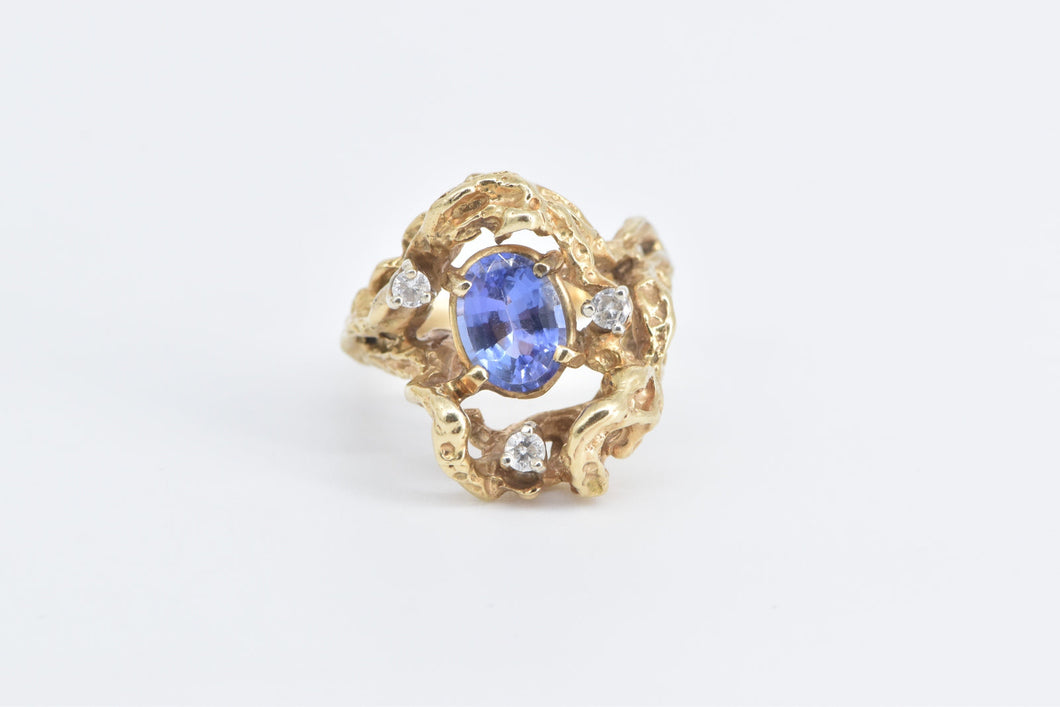 14K 1.65 Ctw Tanzanite Diamond Tree Freeform Ring Yellow Gold