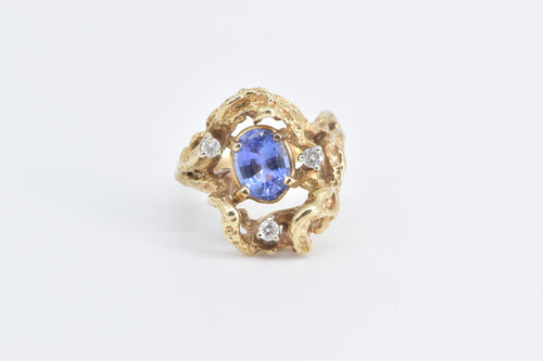 14K 1.65 Ctw Tanzanite Diamond Tree Freeform Ring Yellow Gold