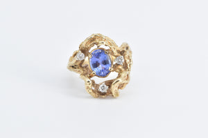 14K 1.65 Ctw Tanzanite Diamond Tree Freeform Ring Yellow Gold