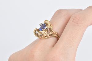 14K 1.65 Ctw Tanzanite Diamond Tree Freeform Ring Yellow Gold