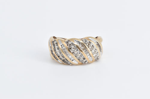 10K 1.00 Ctw Round & Baguette Diamond Twist Band Ring Yellow Gold