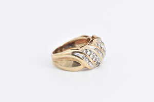 10K 1.00 Ctw Round & Baguette Diamond Twist Band Ring Yellow Gold