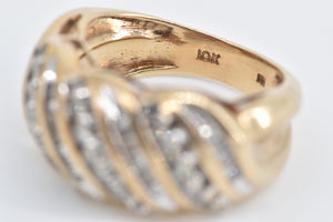 10K 1.00 Ctw Round & Baguette Diamond Twist Band Ring Yellow Gold