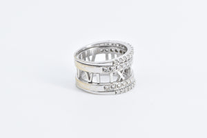 18K 0.60 Ctw Diamond Layered Atlas Roman Numeral Ring White Gold