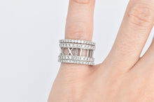 Load image into Gallery viewer, 18K 0.60 Ctw Diamond Layered Atlas Roman Numeral Ring White Gold