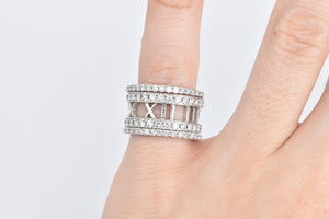 18K 0.60 Ctw Diamond Layered Atlas Roman Numeral Ring White Gold