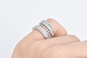 18K 0.60 Ctw Diamond Layered Atlas Roman Numeral Ring White Gold